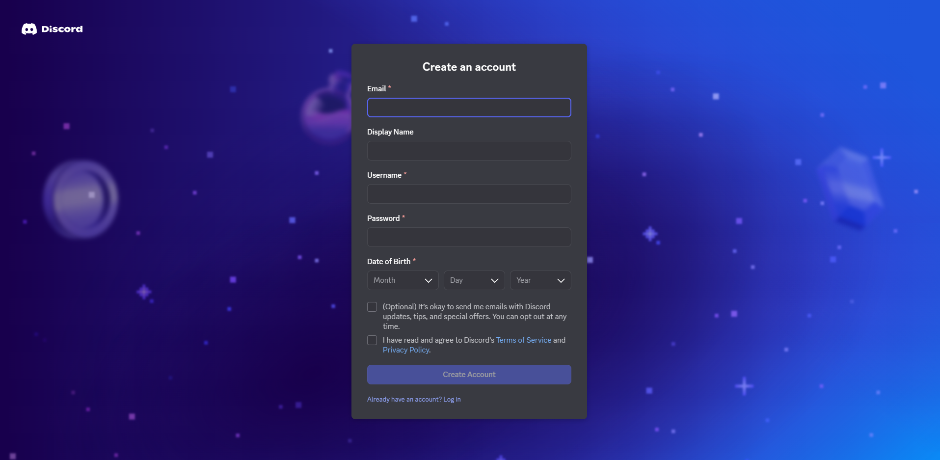 Discord registration form