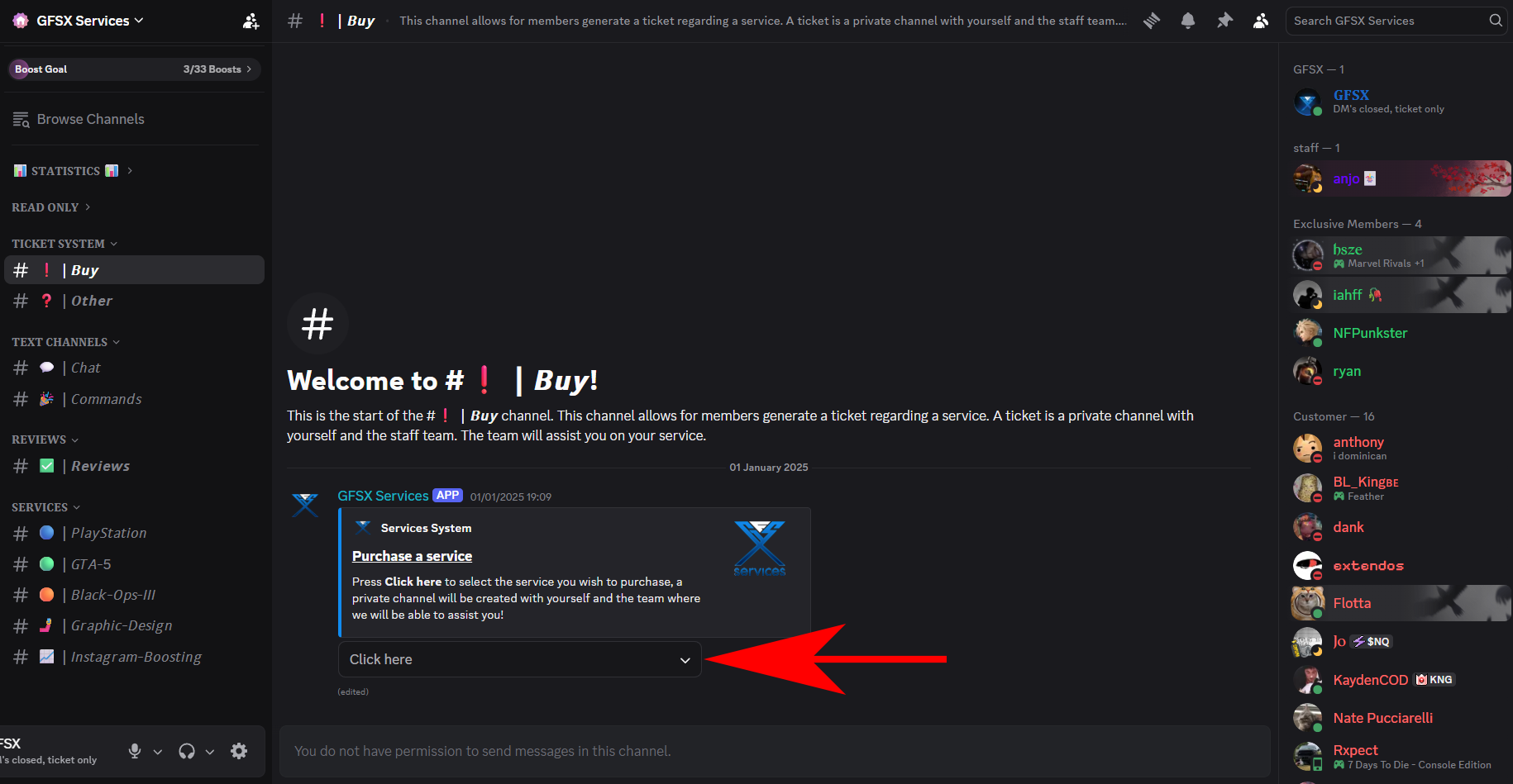 Ticket creation button